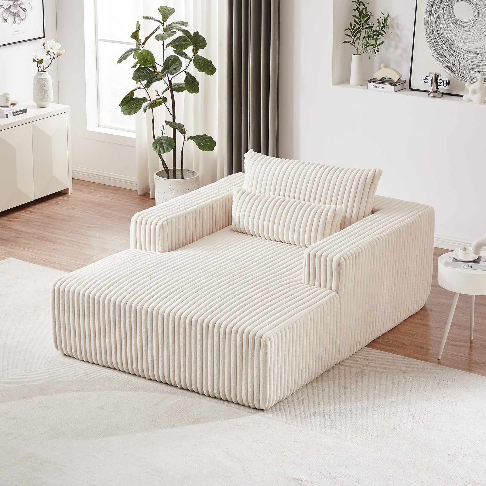 75-Inch Fluffy Corduroy Sponge Sofa Lounge Chair, No Assembly, Modern Sleek Design