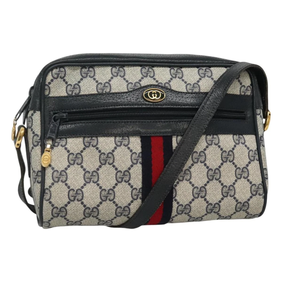 Sac à bandoulière GUCCI GG Supreme Sherry Line PVC bleu marine or 65 02 004 authentique BD690