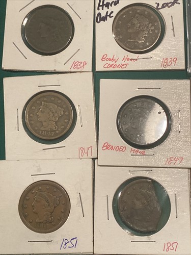 26-teiliges Set US Large Cents 1817 Coronet Kopf - 1853 geflochtenes Haar mit 1839 Booby - Bild 5 von 13