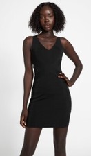 Guess Sofi Bandage Dress Dusty Black Deep V sexy Bodycon Fitted sz Small