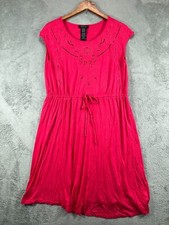 Spense Dress Womens Large Pink Dress Eyelet Knit Tie Empire Waist Sleeveless