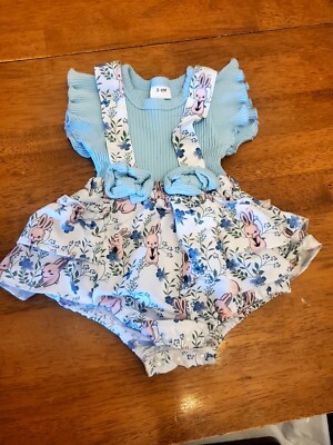 white christmas dresses Baby Girls Blue Hand Smocked Easter Bunny Cross Bishop Dress main image 1