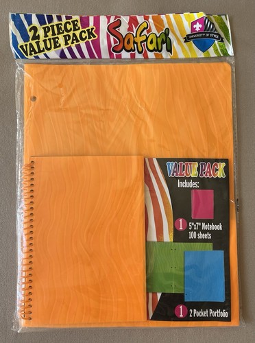 Neon Orange 2 Pk Decorative 5” X 7” 100 Sheets Notebook & 2 Pocket Portfolio~New - Picture 2 of 4