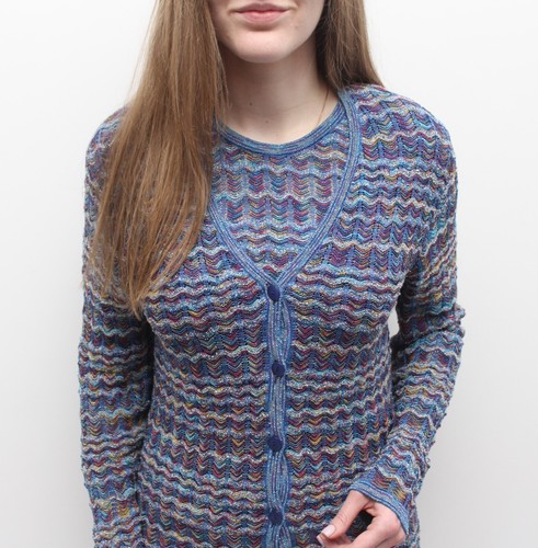 Women's MISSONI Vintage Multicolor Knit Cardigan Sweater Suit + Shirt RARE 42 ~S - Picture 3 of 16
