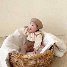 Baby Girls Boys Autumn Top Tees Solid Infant Kids Pure Cotton Clothing Set 2pcs