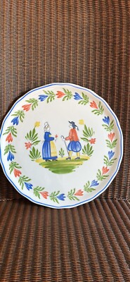 Longchamp Vintage French Faience 12 ½'' Brittany Quimper Breton Peasant Platter