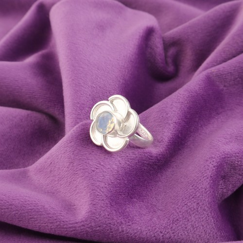 Anillo de cumpleaños étnico de plata 925 con banda de promesa de ópalo lechoso tamaño todos los tamaños - Imagen 3 de 6
