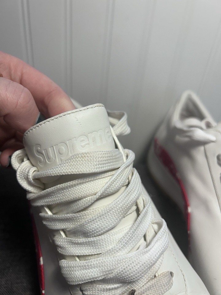 Louis Vuitton x Supreme RARE White/Red Monogram Logo Men Sneakers Sz 9