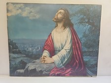 Jesus Praying At Gethsemane Print Vintage 16x19.75" Retro