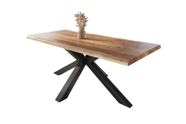 Esstisch Baumkante Massiv Mango Rough 180 X 90 Spider-Gestell Schwarz Atlas-image