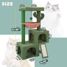 37.4" Cactus Cat Tree Tower with Twin Cat Condos for Indoor Cats, All-In-One ...