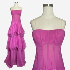 BCBGMAXAZRIA NWT Pink Strapless Corset Gown tulle sheer tiered ruffle Barbie 6