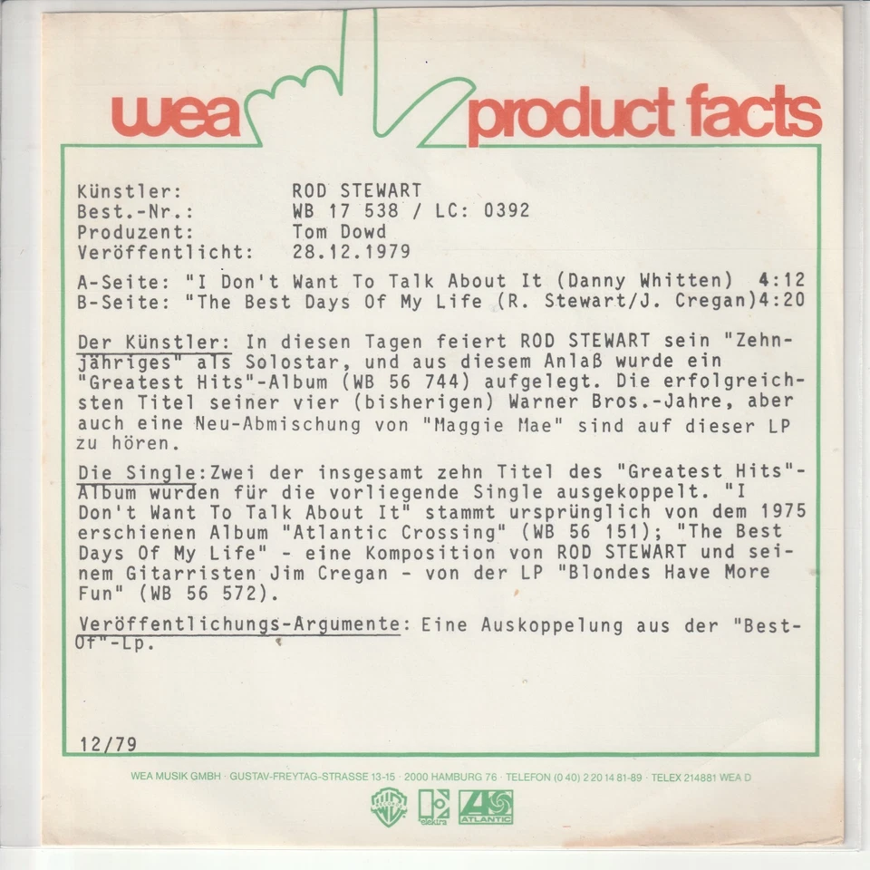 Rod Stewart – I don´t want to talk about it – The best… - dt. 7“ mit Info-Sheet - Bild 3 von 3