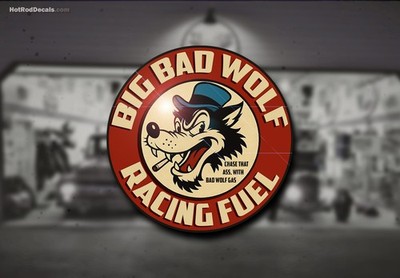 Big Bad Wolf Racing Fuel Water Slide Decal Rat Speed Flathead Funny Gas Oil