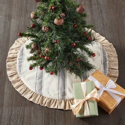 Grace Grain Sack Stripe Tree Skirt 24'' or 36'' Country Farmhouse Christmas Khaki