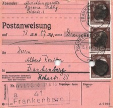 891374) SBZ Postanweisung mit AP 826 I (3) aus Frankenberg (Ortskarte)