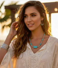 NWT Turquoise Silver Beads Fashion Boho Westerns South Beach Necklace Length 22"