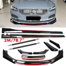 Glossy Black Look Red Front Lip Chin Bumper Side Skirt For Volvo S60 S80 S90