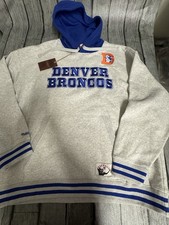 NWT Men  s Mitchell  Ness Denver Broncos Hoodie Throwback Logo Grey 2XL XXL