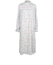 Ganni Pleated Long Dress Womens 14 Blue Purple Polyester (Polymer)