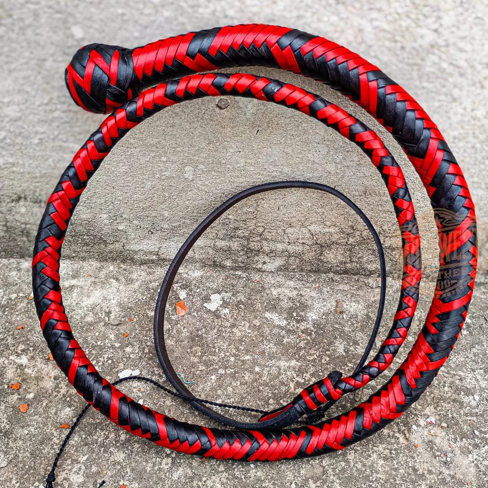 Leather Snake Whip in Kangaroo/ Cowhide/ Goat Leather Available in Red/Black. - Image 2 of 4