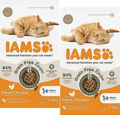 ( 8,06/kg) IAMS Grain Free Chicken mit Huhn Katzenfutter getreidefrei 2 x 2,5 kg