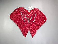 Vintage Sequin Silk Butterfly Blouse India Red Shirt Top Beaded Boho Cocktail
