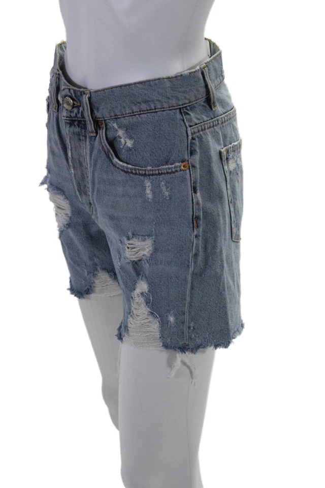 Pantalones Cortos IRO Mujer Denim Alto Rasgado Experiencia Rise Corte Azul Algodón Talla 24 Foto 2 de 4