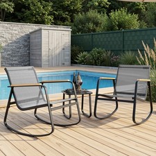 3-tlg. Gartenmöbel Set mit Schaukelstühlen & Glastisch，wetterfeste Balkonmöbel