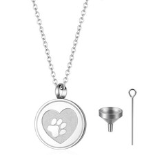 Paw Print Pet Dog Cat Memorial Cremation Jewelry Ash Keepsake Heart Urn Necklace