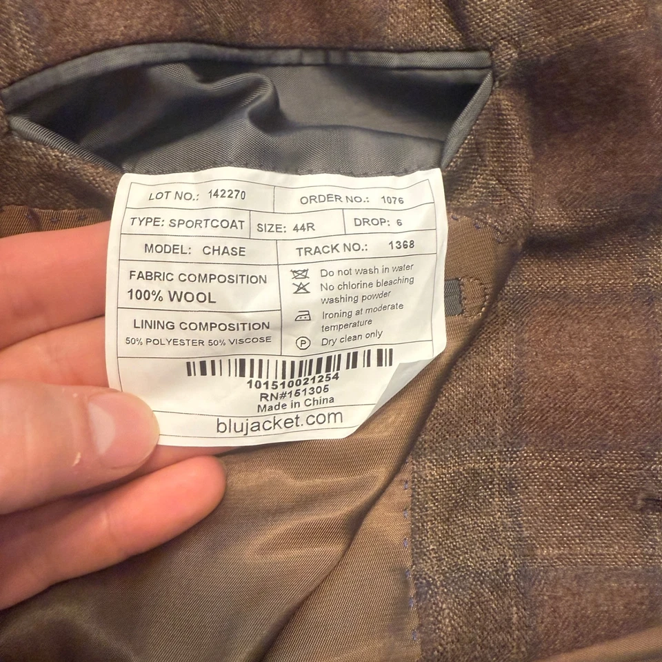 BluJacket Loro Piana Zelander Brown Plaid 2 Button Wool Sport Coat Mens 44R NEW - Image 4 of 4