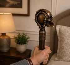 Hand Carved Skull Head Walking Stick  Skeleton Wooden Face Walking Cane  Gothi