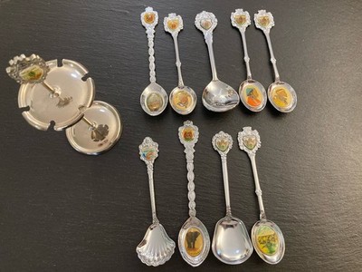 9 Souvenir Spoons & A Stand SOUTH AFRICA Ships Free