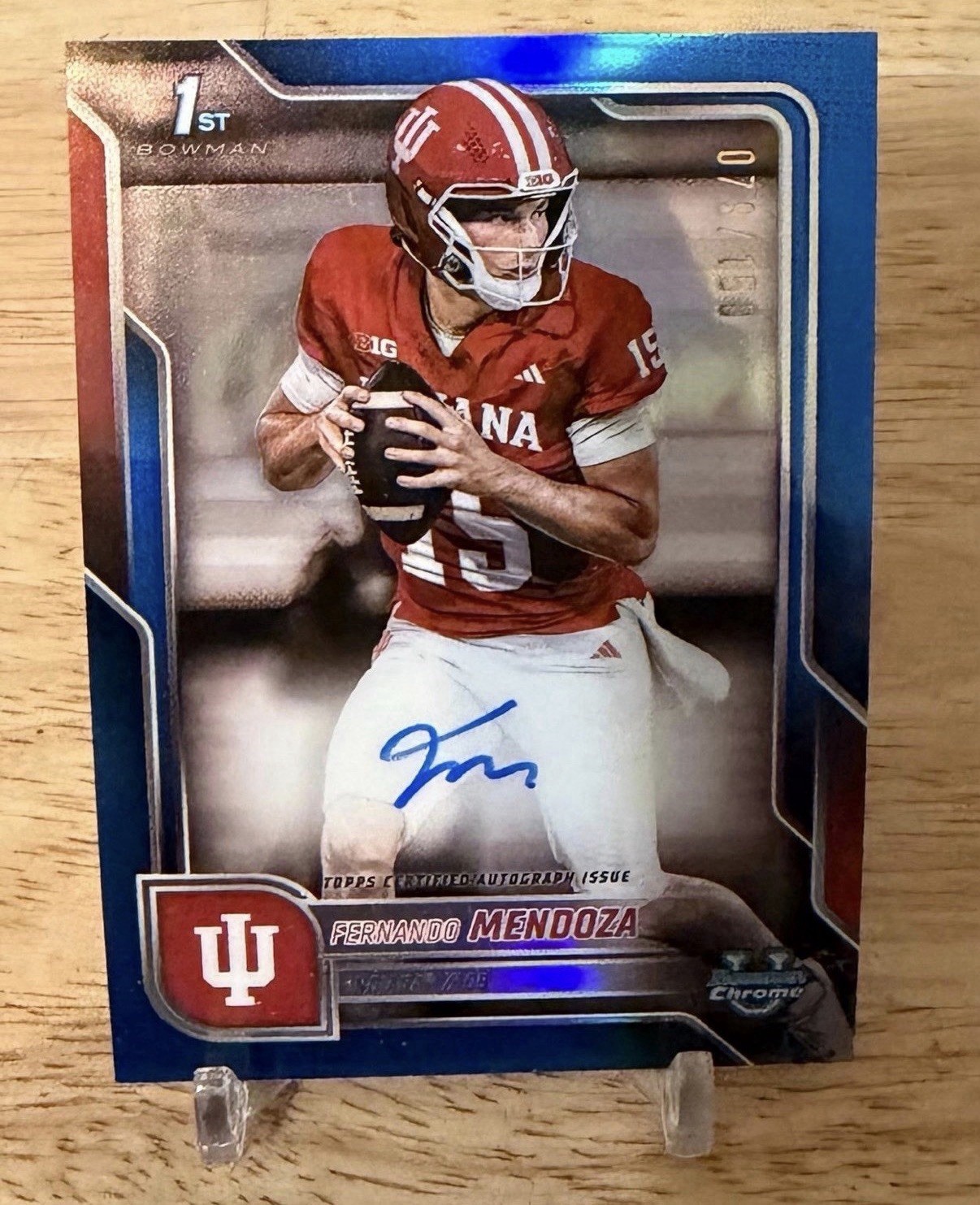 2025 Bowman U Chrome Fernando Mendoza 1st Blue Refractor On Card Auto 078/150