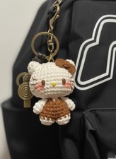 Handmade Crochet Cat Keychain, Cute Kitty Amigurumi Plush Bag Charm