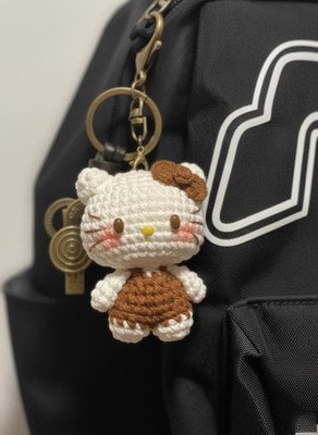Handmade Crochet Cat Keychain, Cute Kitty Amigurumi Plush Bag Charm