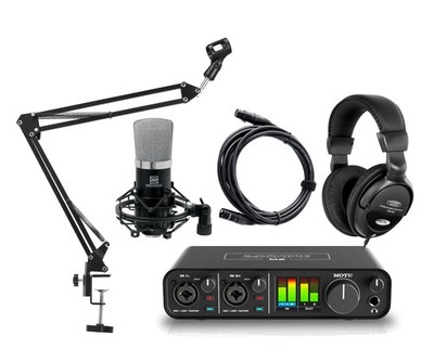 MOTU M2 2-Kanal USB C Audiointerface PC Set inkl. Mic, Kopfhörer, Stativ & Kabel