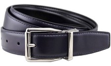 Classic Buckle Reversible Blue/Black Leather Dress Casual Belt 1-1/8" Wide