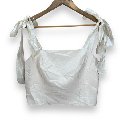 NWT Rihoas Cream Cropped Crepe Tie Shoulder Top Size Small