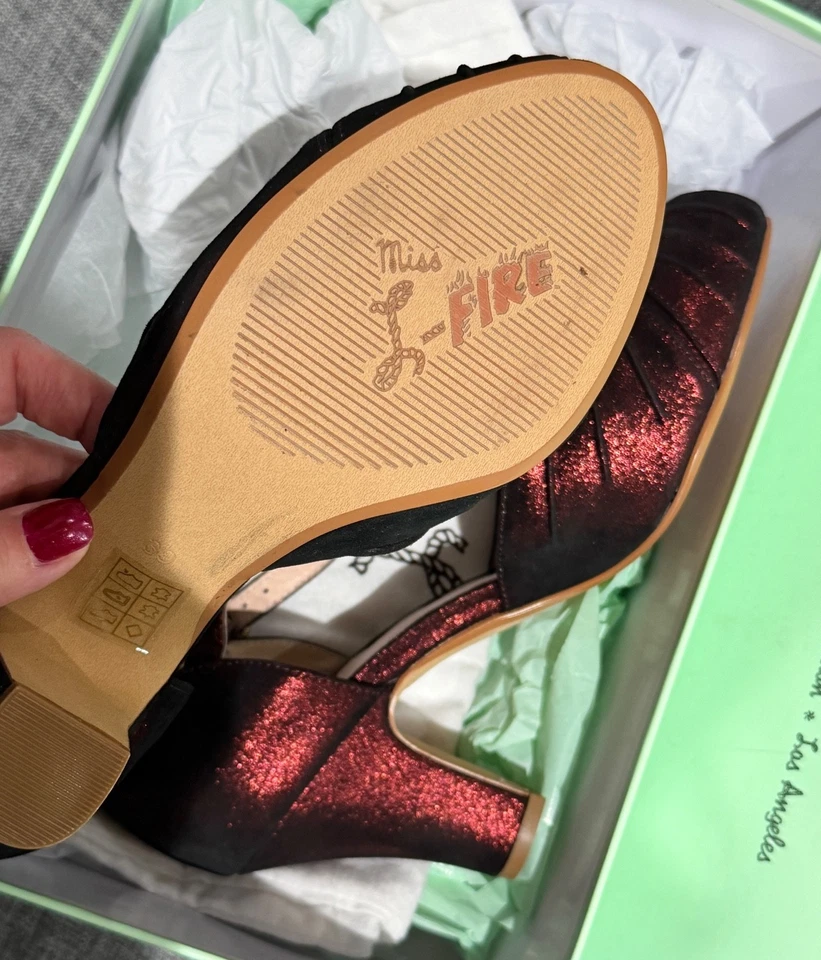 NUEVO Miss L Fire Correa al Tobillo Años 40 Zapatos de salón Tacón Ámbar Borgoña Brillante Para Mujer’s 39 Foto 4 de 4