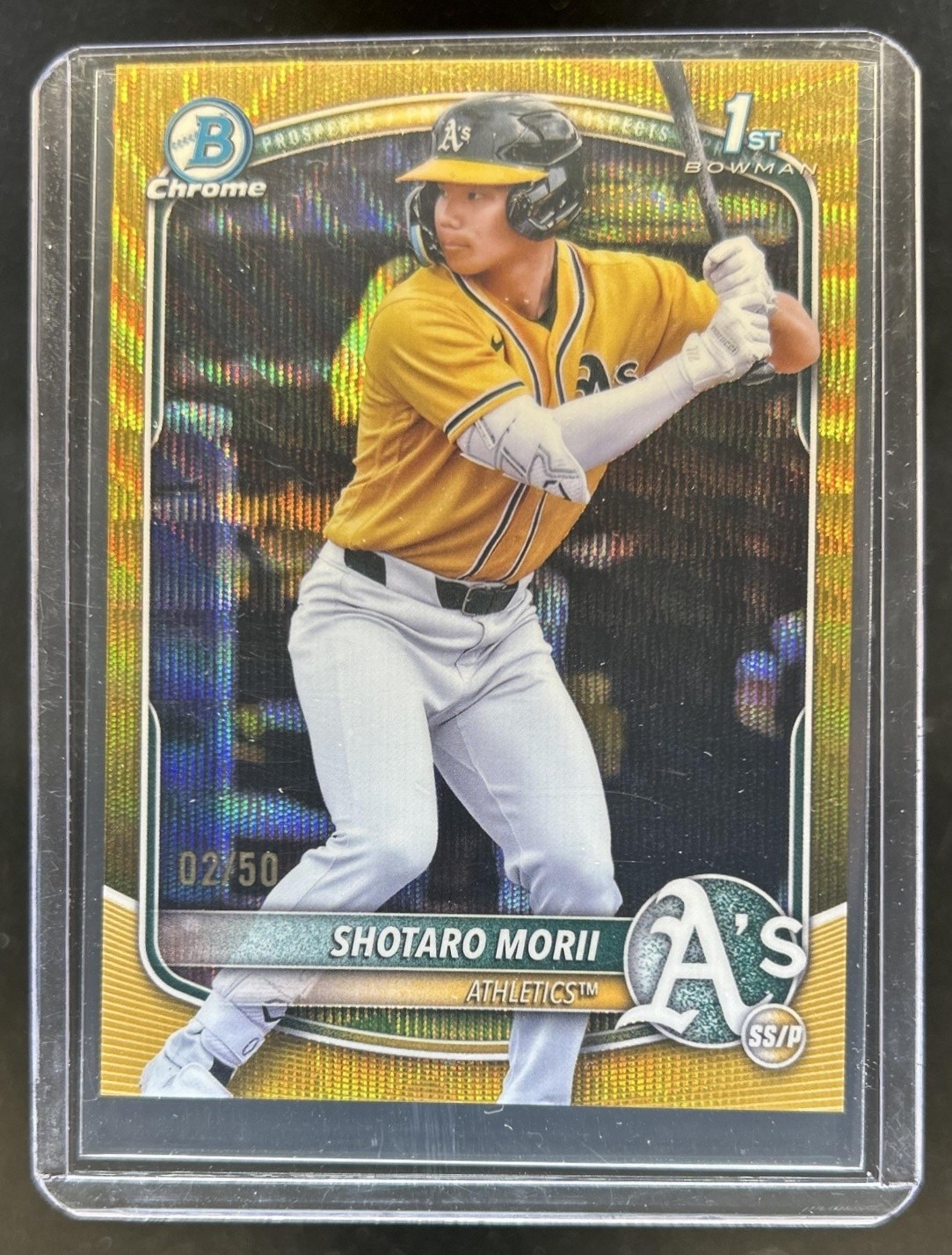 2025 Bowman Chrome Shotaro Morii Gold Wave Refractor 1st Prospect #/50 Athletics