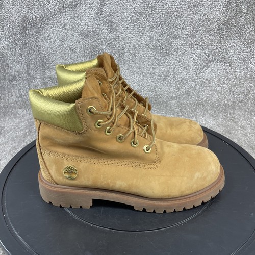 Timberland Boots Girls Size 3 Us 6 Inch Wheat Yellow Nubuck Waterproof Ankle