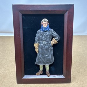 Hand Painted WWI Aviator Pilot Figure Shadow Box Rosewood Display Military