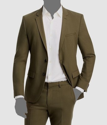 Hugo Boss Men's Green Wool Solid Extra Slim Two-Button Arti Jacket Suit Size 38R