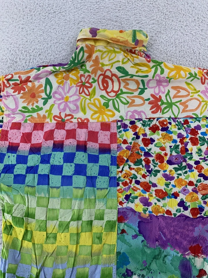 Camisa De Colección Jams World Mediana Multicolor Abstracta Floral Retazos Arte con Botones Foto 4 de 4
