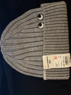 Anya Hindmarch Wool Blend Beanie Uniqlo Knitted Heattech hat Unisex Gray