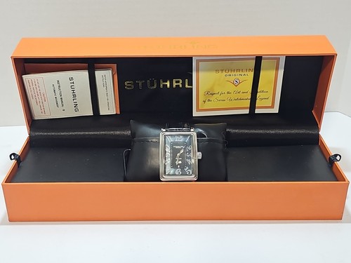 Stuhrling ST-90016 22 Jewel, Stainless Steel, Black Watch & Leather Band - NEW