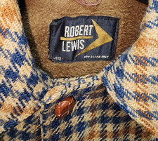 Robert Lewis Vintage Wool Coat Houndstooth Size 40 Suede Leather trim EUC!!