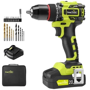 SnapFresh 20V Cordless Brushless Drill Driver, 1/2" Compact Power Drill Set w...