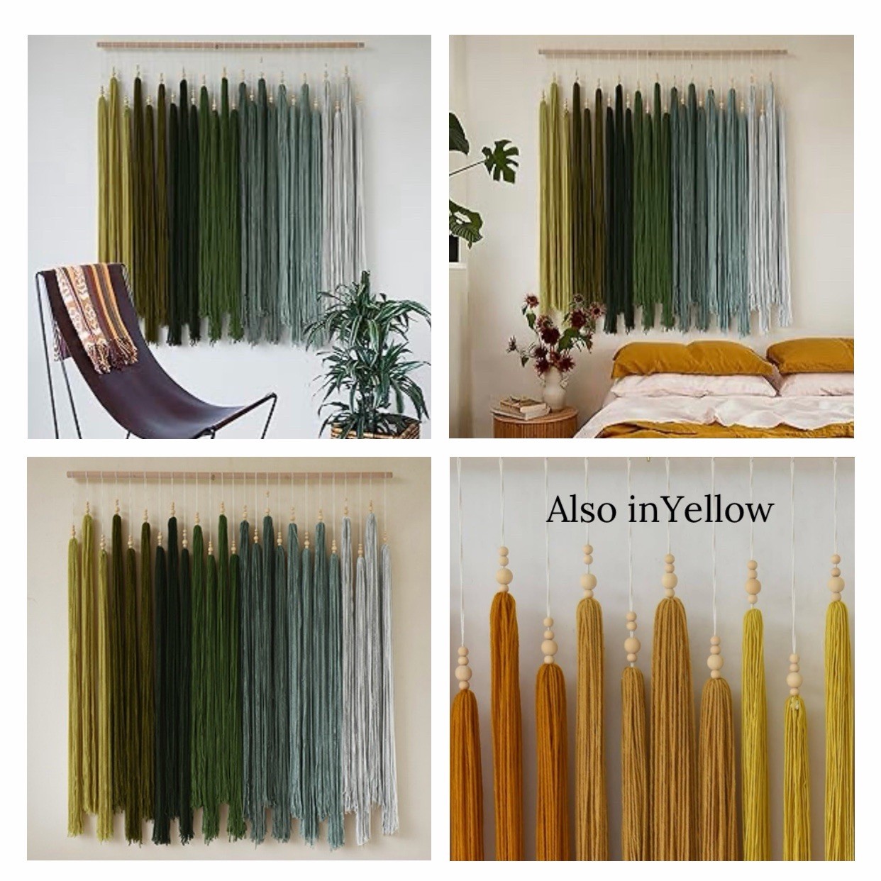 NEW Anthropologie XL Green Boho Tapestry Macrame Dyed Yarn Wall Hanging 40 x 45